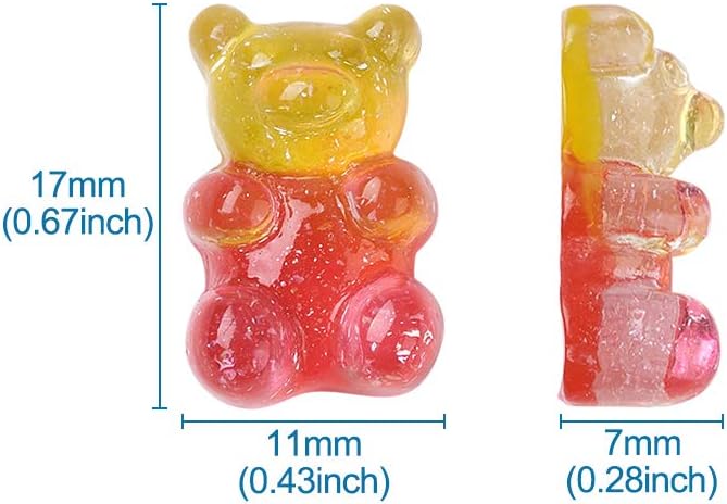 FASHEWELRY 32Pcs Resin Gummy Bear Charm Pendants 8 Colors Cartoon Bear Candy Cabochon for Necklace Bracelet Earring Jewelry Making