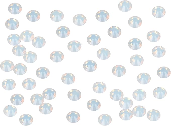 2880PCS Art Nail Rhinestones Non Hotfix Glue Fix Round Crystals Glass Flatback for DIY Jewelry Making with one Picking Pen (ss4 2880pcs, White Opal)