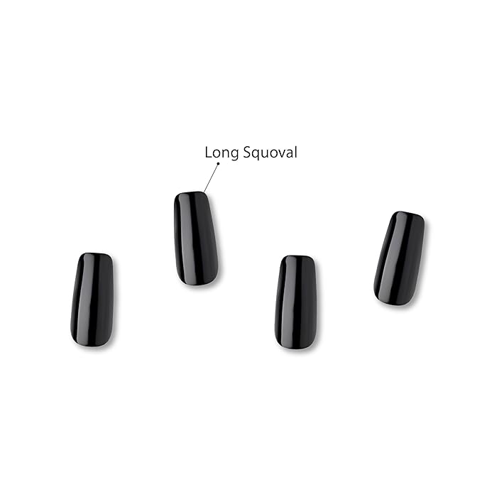 GoldFinger False Nails Kit, Ready to Wear Black Fake Nails, Manicure Stick and Glue Included, Long Squoval Shape, Long-Lasting Hottest Trend Glue on Nails, Convenient & Easy to Apply, All Occasions