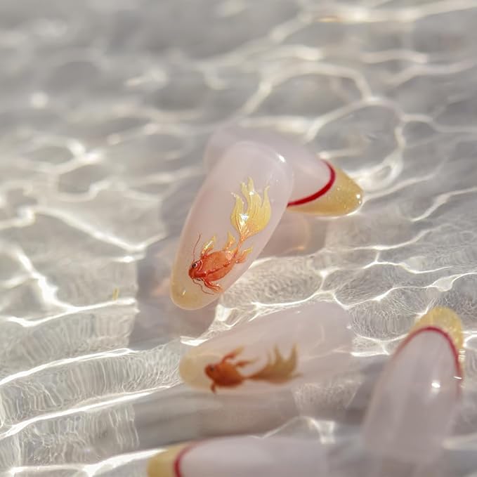 2Sheets Goldfish Nail Art Water Decals, Wish Lucky Fishs Design, Orange and Pink Gold Koi Fish Pattern