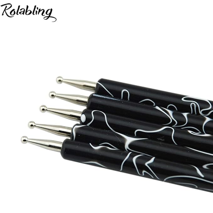 5Pcs Dotting Tools Nail Art Double-Ended Nail Dotting Tool Embossing Stylus Manicure Tools Nail Design, Painting, Sculpting & DIY Decorations Nail Art Tool (Black)
