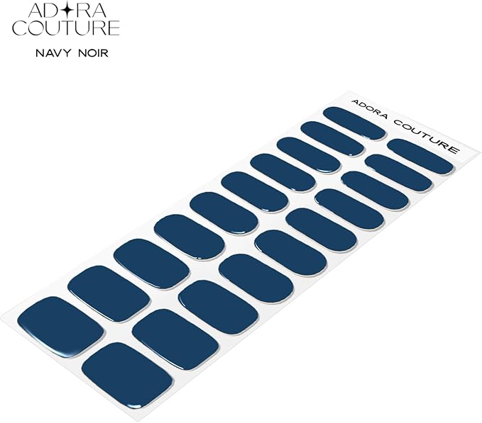Semi-Cured Gel Nail Strips - 20 Salon-Quality Gel Sticker with UV Light Required, Long Lasting, Easy Application & Removal, Includes Prep Pad, Nail File, Wooden Stick (Blue Noir)
