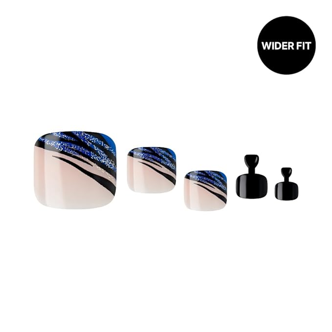 GoldFinger Trendy Press On Fake Toenail Kit Wider Fit, Abstract Sprinkle Print & Elegant Black Color, Ready to Wear Gel & Manicure Stick, Mini Glue included, Long-Lasting Convenient & Easy to Apply