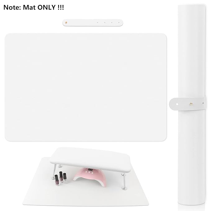 (MAT ONLY) White Nail Art Table Mat, Foldable Nail Art Hand Rest Pad for Nail Arm Rest Cushion, Soft Microfiber Leather Nail Mat, Manicure Pad Nail Table Pad Desk Mat for Nail Technician Salon Home