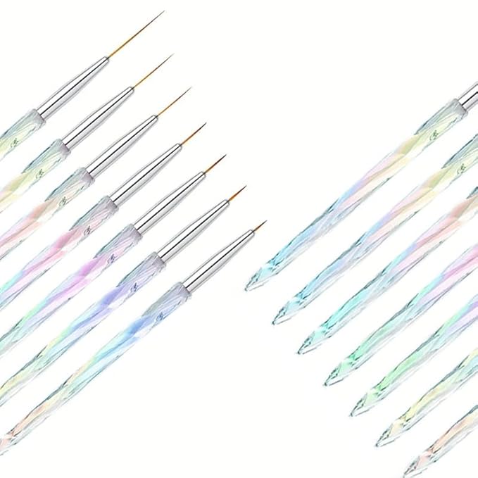 7Pcs Liner Brushes for Nails, Size 5/7/9/11/15/20/25mm Nail Liner Brush Set, Fine Liner Nail Art Brushes, Professional Gel Polish Painting Design Pen for Thin Long Lines, Tiny Details & Fine Drawing