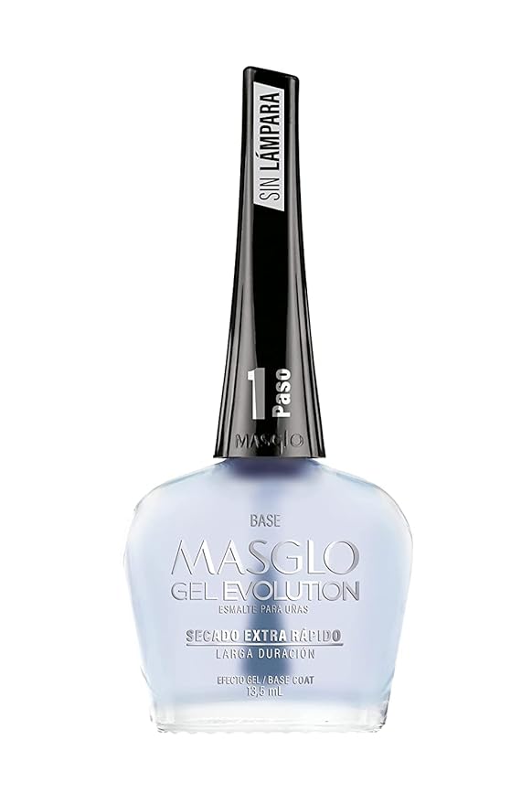 MASGLO GEL EVOLUTION Nail Polish Gel Effect, No UV/Led Lamp, Duration Up to 12 days, 3 PCs -Base, Esmalte Fiesta, Brillo - Efecto Gel sin necesidad de UV/Led, hasta 12 días de duración 0,5 Fl. Oz.