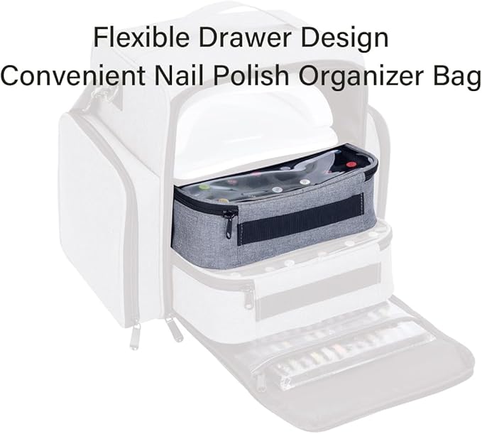 Small Clear Nail Polish Organizer Holds 30 bottles(15ml-0.5fl.oz) Nail Polish Case Multifunctional Nail Polish Bag organizer, Cosmetic Travel Makeup Cases for Women Grey
