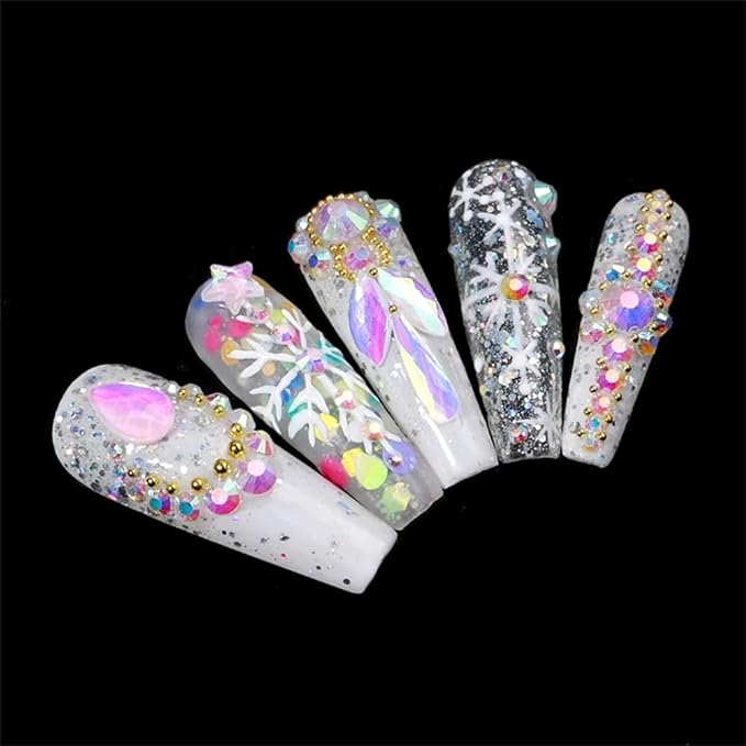 1 Box 21 Grid Mocha Opal Rhinestones for Nails 600 Pcs Multi Shapes Nail Rhinestone Gems Nail Jewels with 2500 Pcs Crystal Rhinestones Diamonds Nail Dotting Pen Kits for Nail Art Craft Acrylic Nails