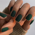 Matte Dark Green Press on Nails Short Square, Natural Short Gel Nails Glue on Acrylic Nails Press ons, 48Pcs Thick Reusable Fake Nails for Women, Short Coffin Artificial Nails Solid Color Square Nails