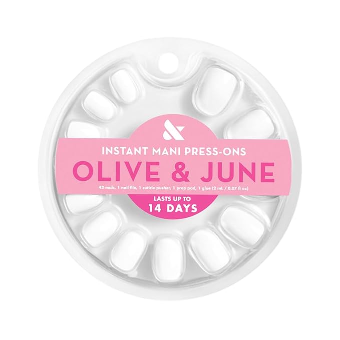 Olive & June Instant Mani Press-On Nails (Glue) | 42 Fake Nails, 21 Sizes | Non-Toxic, Long-Lasting Recycled Materials Realistic Look | Spring Flowers & Patterns | Extra Short, Round| HD