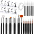 28Pcs Nail Art Brushes, Nail Brush Set With 2 Set Nail Stand, Nail Art Design Tools, 15PCS Nail Brushes,5PCS Nail Dotting Tool and Sculpture Pen, 5PCS Liner Brush M011