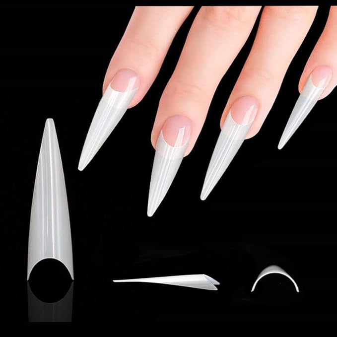 Long Stiletto Natural Nail Tips - Acrylic Half Cover Pointed Fake Nails, Long Claw False Artificial Tips 600pcs 10 Sizes With Box
