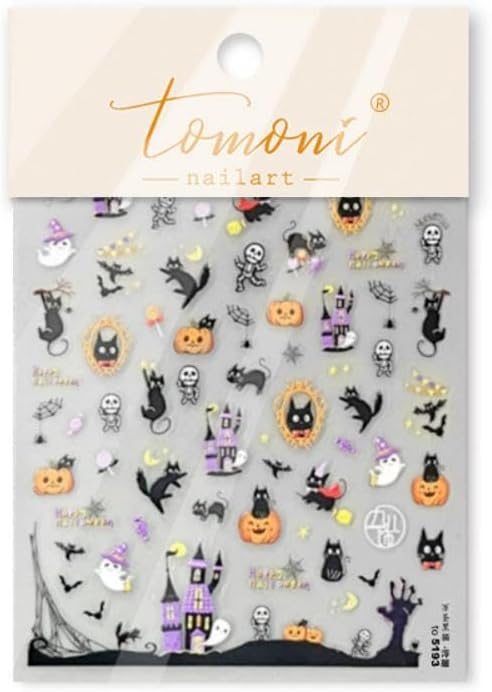 Halloween Nail Stickers Haunted House Ghost Nail Designs Pumpkin Cat Nail Decals 3D Self-Adhesive 5D Embossed Skeleton Spider Web Nails Supplies for Women Holiday DIY Manicure 1 Sheet