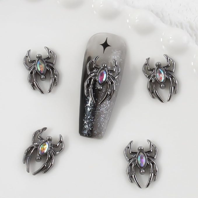 Ranvi 30PCS Halloween Nail Art Charms,Spider Metal Dark Gothic Alloy Diamond for Women Girls Halloween Nail Decorations Design(Black Spider-Colored Diamond)