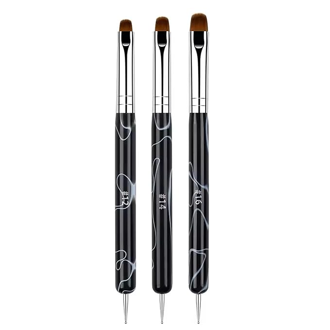 3Pcs Double Head Nail Art Brushes & Dotting Tools Kit (Black), French Tip Nail Brush Set, Builder Gel Nails, DIY Acrylic Nail Design Tool for Salon & Home Manicure Beginners/Artists
