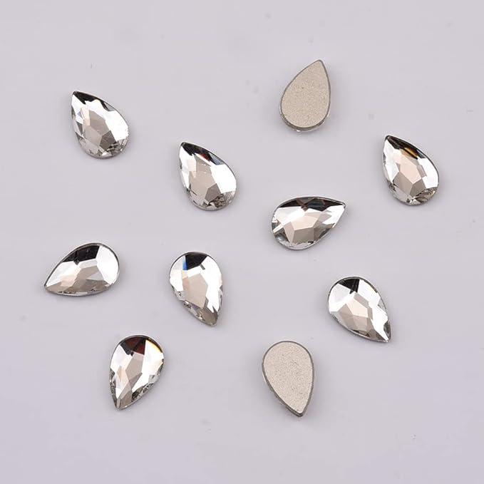 100pcs 3 Size Big and Small Pear Shape Crystal Clear Flatback Foiled Gem Rhinestones for Nail Technician Crafts Clothes DIY Decoration Accessories