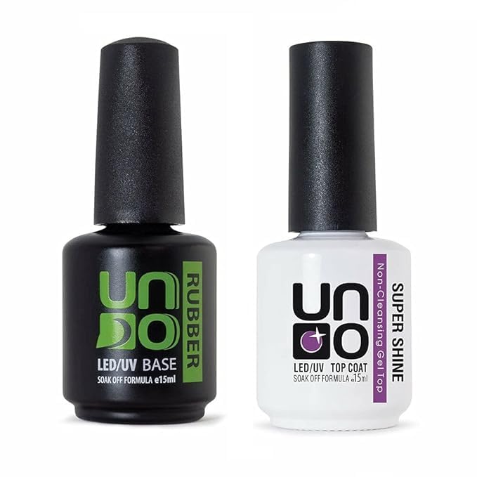 generic Nail Polish UNO Set 2in1 Rubber Base Coat 15ml + Top Super Shine 15ml LED UV, Clear
