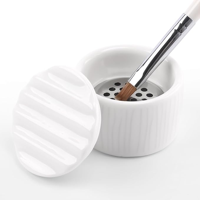 Nail Brushes Washing Cup, Ceramic Dampen Dish with Lid for Nails Monomer, Acrylic Brush Cleaner & Nail Brush Holder