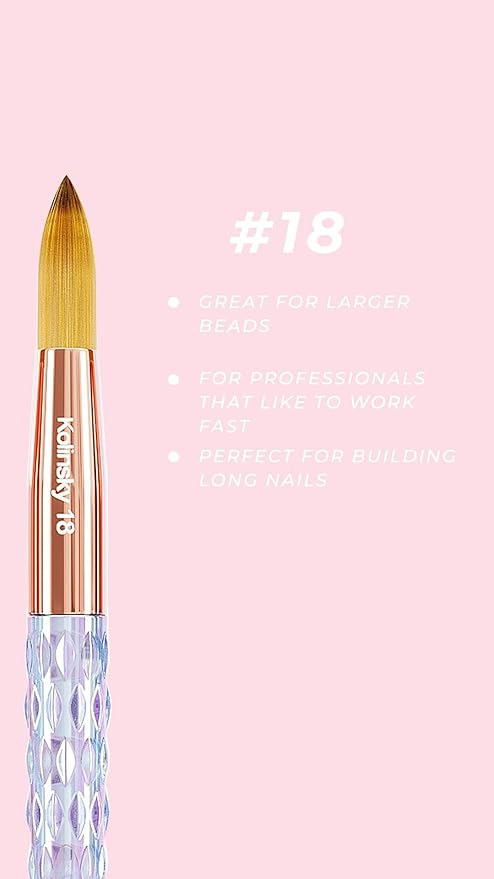 Kiara Sky Acrylic Brush #18 - Clear | 100% Pure Kolinsky | Crystal Cut Handle and Acetone Resistant