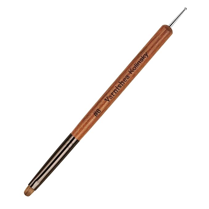 100% Pure Kolinsky Hair French Tip Nail Art Brush Sandalwood Handle Gel Acrylic Nail Dotting Tool for Manicure Clean Up and Dotting Manicure Tool Professional Nail Brush - Size 8, 1.0 Count