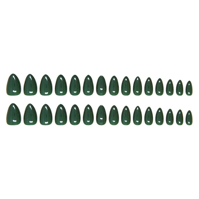 Green Press on Nails Short Almond Fake Nails Press ons False Nails Acrylic Glossy Full Cover Glue on Nail Artificial Stick on Nail for Women Christmas Spring Manicure 24 Pcs