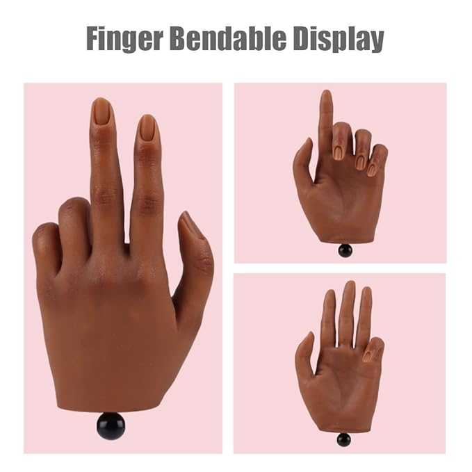 Practice Hand for Acrylic Nails with Stand Bracket, Silicone Fake Hands to Practice Fake Nails Mannequin Hand for Nails Practice and Nail Art Single Left Hand Color 5#