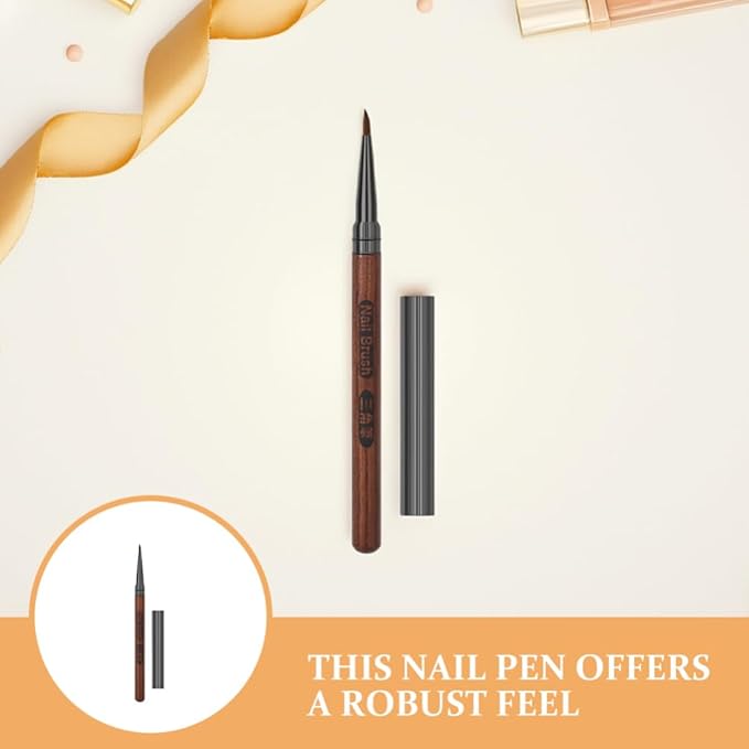 FRCOLOR Sandalwood Handle Manicure Pen with Cap Ergonomic Triangular Nail Art Brush for Precise Embossing and Painting Diy Nail Designs