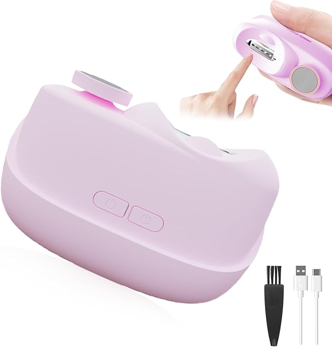 Electric Nail Clippers for Seniors,Smart Nail Clippers 2026 New 3 in 1 Electric Toenail Clipper with Polishing and LED Light,Smart Toenail Clipper 2 Adjustable Speeds for Adults,Baby (Pink)