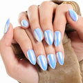 GLAMERMAID Light Blue Mirror Chrome Press On Nails Short Almond, Golden Donut Glazed Handmade Soft Jelly Gel Fake Nails, Round Oval Stick Glue on Nails Kit for Women, Reusable Acrylic False Nail Set