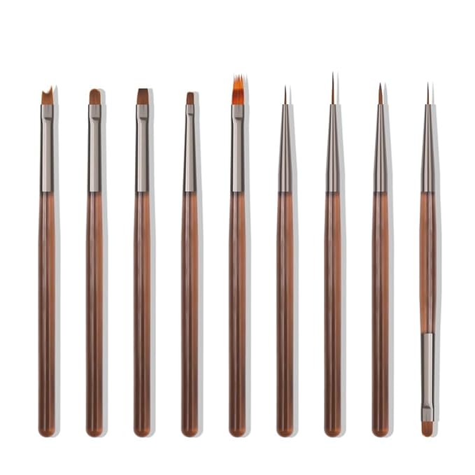 Nail Art Brushes Set, 9pcs Nail Design Painting Brushes, Professional Nail Art Design Brushes, Nail Fine Liner Brushes,Brown