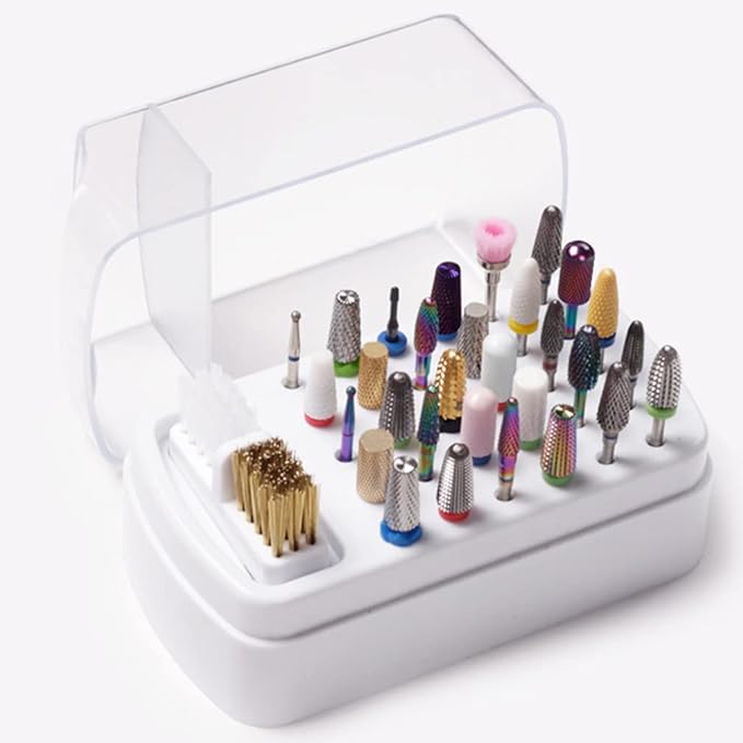 minkissy Nail Drill Bit Holder 30-Slot Storage Case Organizer for Manicure Grinding Heads Dustproof Nail Tool Display Box for Salon and Home