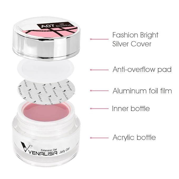 Venalisa Builder Nail Gel, 50ml Nude Pink Hard Gel for Nails Extension, Polygel Nail Art Manicure