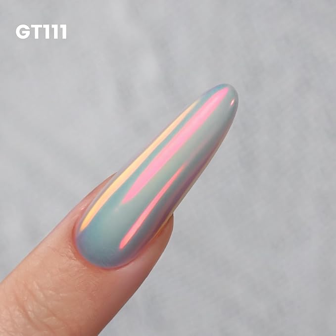 Yokefellow GleamTap Cushion Aurora Chrome Nail Powder -Mermaid Aurora Effect,Nail Art Glitter Decoration for Home DIY Salon Manicure (GT111 Afterglow/Purple Blue with Coral Sheen)