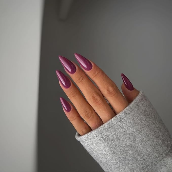 Pulm Press on Almond Shaped Nails - 48Pcs Neutral Thick Fake Nails for Women, Medium Length Reusable Acrylic Stiletto False Nails, Glue on Artificial Gel Nails