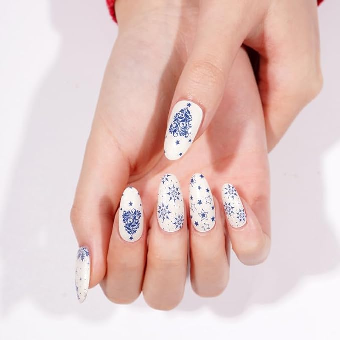 Semi-Cured Gel Nail Strips - 20 Salon-Quality Gel Sticker with UV Light Required, Long Lasting, Easy Application & Removal, Includes Prep Pad, Nail File, Wooden Stick (Frosted Porcelain)