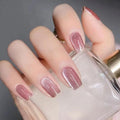 evpct Pale Mauve Cat Eye Short Press on Nails Square, Stick on Nails Short Square for Women Gift, Mauve Metallic Glitter Glossy nails press ons, Reusable Stick Press on Acrylic Fake Nail with Designs