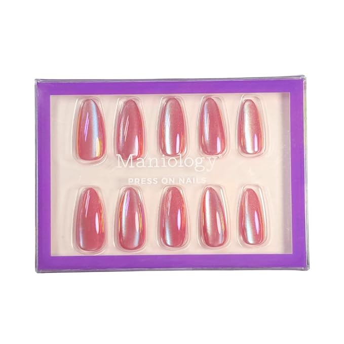 Maniology Press-On Nails Magnetic Angel | Medium Almond Shape Nail Tips – Fuchsia Pink Color Luminous Finish, Reusable, Durable & Easy Application, 30-Piece 15 Sizes False Nails Kit