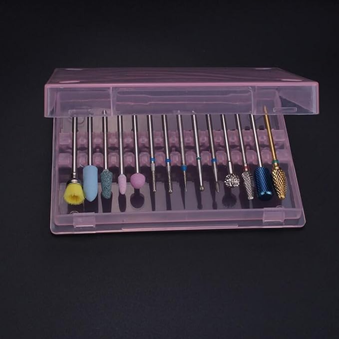 minkissy Nail Drill Bit Storage Box 14 Holes Organizer Case for 3/32 Inch Bits Manicure Grinding Head Storage Compact and Portable Nail Tool Holder for Salon and Home Use