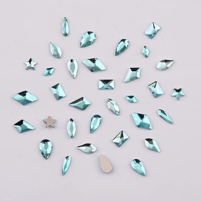 820pcs Flatback Crystals Aquamarine Glass Rhinestones for Nail Art Decoration DIY Crafts Non-hot Fix Mix Size Round Gem Beads Bulk Set Pack