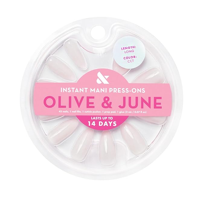 Olive & June Instant Mani Press-On Nails (Glue) | 42 Fake Nails, 21 Sizes | Non-Toxic, Long-Lasting Recycled Materials Realistic Look | Salon-Quality | Spring Flowers & Patterns | Medium, Almond | CCT