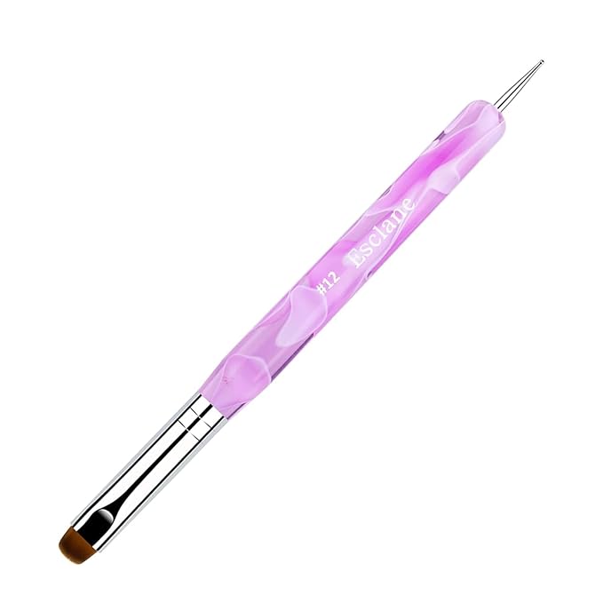 French Manicure Brush, Esclane 2 Way French Nail Brush with Dotting Tool for Manicure Cuticle Clean Up Nail Art Design, French Tip Brush (Purple, #10)