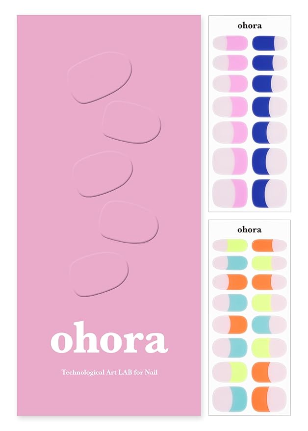 ohora Semi Cured Gel Nail Strips (N Rainbow French) - Nude, French, Works with UV/LED Lamps, Salon-Quality, Long Lasting, Easy to Apply & Remove - Includes 2 Prep Pads, Nail File & Wooden Stick