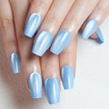 evpct Sky Blue Cat Eye Coffin Press on Nails Square Medium, Medium Square Stick on Nail for Women Gift, Sky Blue Metallic Glitter Glossy Reusable Summer Soft Gel Press on Acrylic Fake Nail with Design