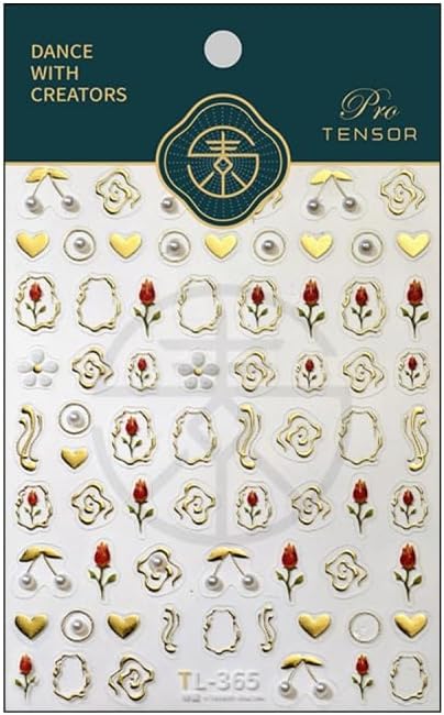Flower Nail Stickers 3D Self Adhesive Tulip Floral Nail Art Stickers 5D Embossed Pearl Hearts Nail Decals Gold Lines Nail Art Supplies Cute Nail Design for Women Girls 1 Sheets