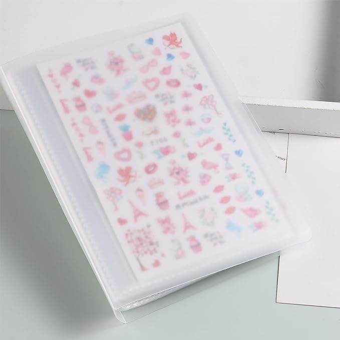 1Pcs 40 Slots Transparent Stickers Storage Book, Nail Sticker Organizer for Decals Collecting, Empty Display Book Collecting Holder Binder Case, Sticker Storage Album DIY Nail Art Tools