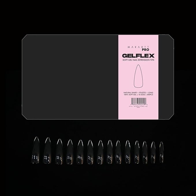 MakarttPro GleFlex Professional Soft Gel Tips (500pcs) for Technicians, Artists and Enthusiasts – Clear Long Stiletto Shape, Lightweight and Durable Design