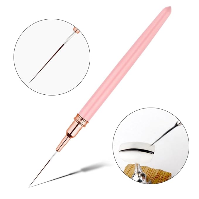 Metallic Liner Nail Art Brushes Set, Nail Art Pens, 5PCS Pink Color Nail Tools Liner Brush UV Gel Polish Painting Nail Design For Long Lines, Thin Details, Fine Drawing, Sizes 7/9/11/15/25mm