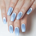 evpct Light Blue Cat Eye Coffin Press on Nails Square Medium, Medium Square Stick on Nail for Women, Light Blue Metallic Glitter Glossy Reusable Summer Soft Gel Press on Acrylic Fake Nail with Designs