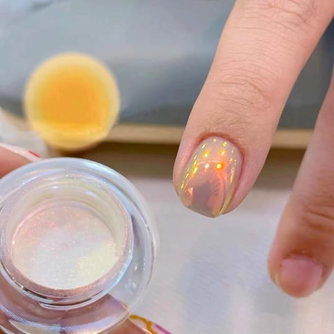 Pretty Diva Sunset Chrome Nail Powder, Memaid Unicorn Aurora Iridescent Chrome Nail Powder, Super Glossy Mirror Effect Metallic Nail Chrome Powder Manicure Pigments for Nail Art Glitter (Sunset)