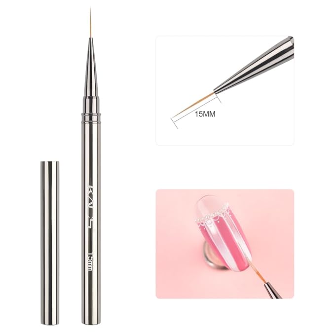 KADS Fine Liner Nail Brush Metal Handle Nail Painting Design Brush Drawing Pen 6mm 9mm 12mm 15mm 18mm (15mm)